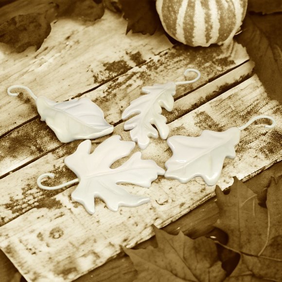 Ceramic White Leaves - Set of 4 - Fall Decor - Harvest Table - Picture 7 of 9